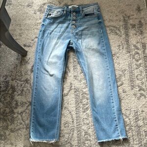 KanCan Women's Blue Button-Fly Straight Leg Jeans